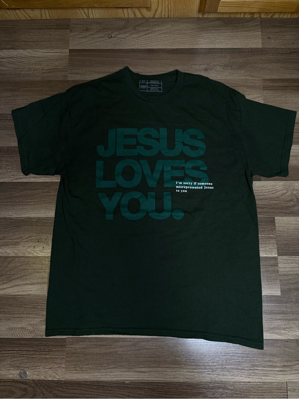 Men's 'Jesus Loves You' Graphic Tee - Dark Green
